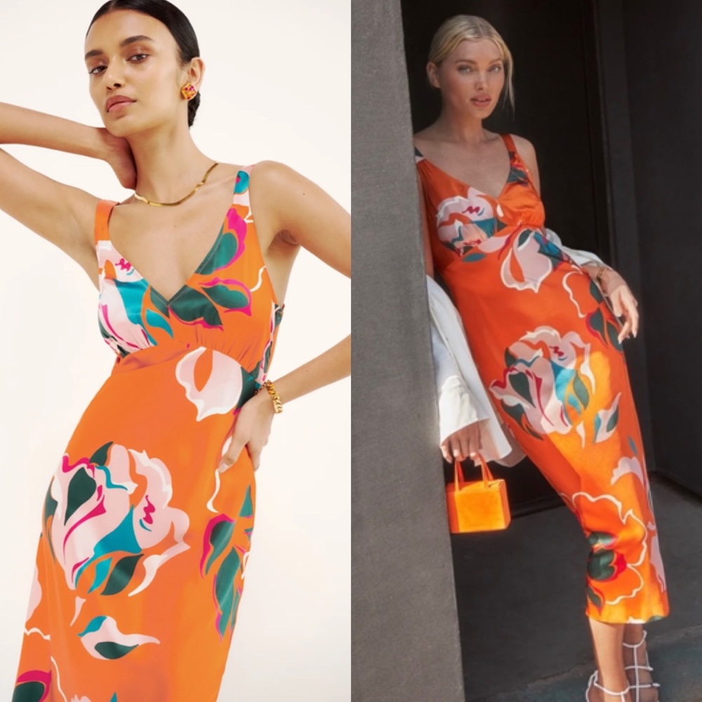 Reformation Daytona silk orange midi dress Electra size XS NEW! New with tags!